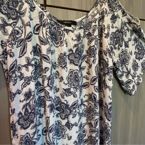 Forever 21 Boho Blue and Cream Tunic Mini Dress Medium - Picture 2 of 6